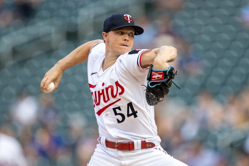 May 23, 2023; Minneapolis, Minnesota, USA; Minnesota Twins starting pitcher Sonny Gray (54) delivers a pitch in the first inning against the San Francisco Giants at Target Field. Mandatory Credit: Jesse Johnson-USA TODAY Sports