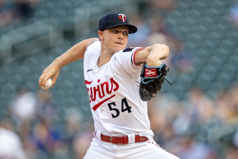 May 23, 2023; Minneapolis, Minnesota, USA; Minnesota Twins starting pitcher Sonny Gray (54) delivers a pitch in the first inning against the San Francisco Giants at Target Field. Mandatory Credit: Jesse Johnson-USA TODAY Sports