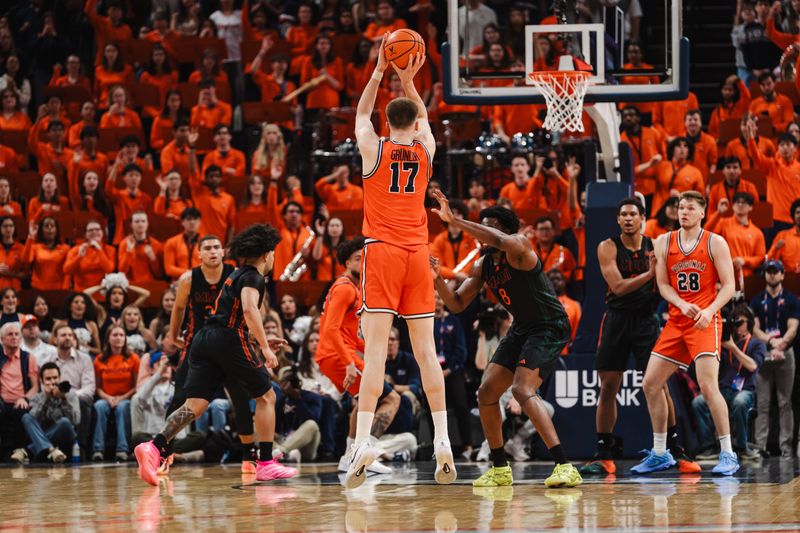 Feb 21, 2026; Charlottesville, Virginia, USA; Virginia Cavaliers center Johann Grünloh (17) shoots the ball during the first half against the Miami (FL) Hurricanes at John Paul Jones Arena. Mandatory Credit: Emily Faith Morgan-Imagn Images