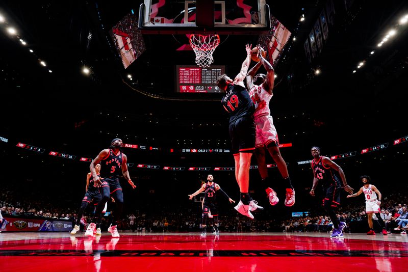 TORONTO, CANADA - APRIL 12: Patrick Williams #44 of the Chicago Bulls goes to the basket against the Toronto Raptors  during the 2023 Play-In Tournament on April 12, 2023 at the Scotiabank Arena in Toronto, Ontario, Canada.  NOTE TO USER: User expressly acknowledges and agrees that, by downloading and or using this Photograph, user is consenting to the terms and conditions of the Getty Images License Agreement.  Mandatory Copyright Notice: Copyright 2022 NBAE (Photo by Mark Blinch/NBAE via Getty Images)