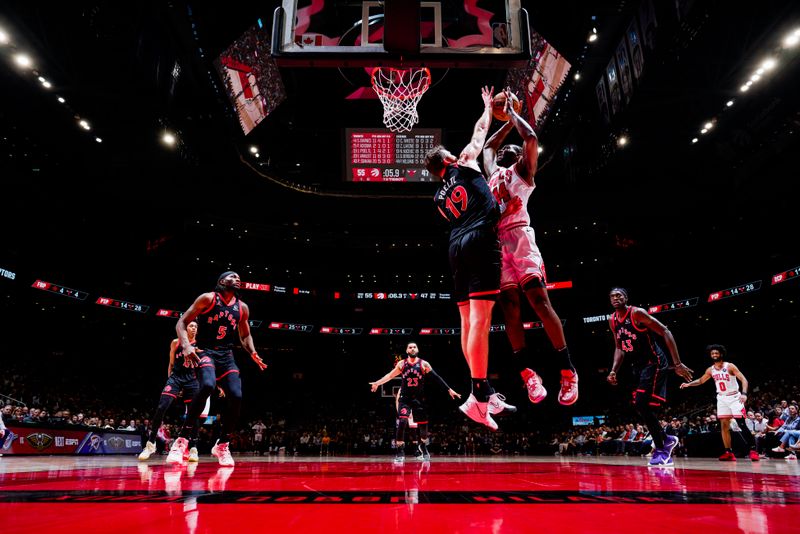 TORONTO, CANADA - APRIL 12: Patrick Williams #44 of the Chicago Bulls goes to the basket against the Toronto Raptors  during the 2023 Play-In Tournament on April 12, 2023 at the Scotiabank Arena in Toronto, Ontario, Canada.  NOTE TO USER: User expressly acknowledges and agrees that, by downloading and or using this Photograph, user is consenting to the terms and conditions of the Getty Images License Agreement.  Mandatory Copyright Notice: Copyright 2022 NBAE (Photo by Mark Blinch/NBAE via Getty Images)