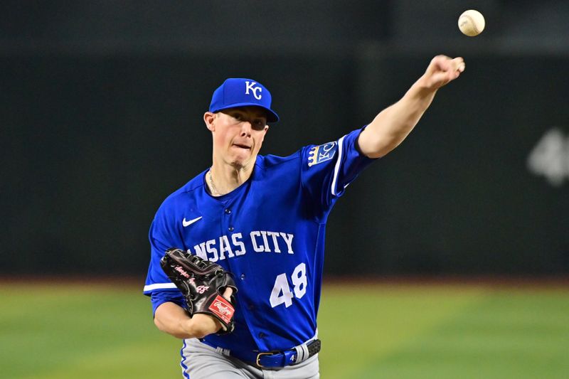 Apr 26, 2023; Phoenix, Arizona, USA; Kansas City Royals relief pitcher Ryan Yarbrough (48) throws in the first inning against the Arizona Diamondbacks at Chase Field. Mandatory Credit: Matt Kartozian-USA TODAY Sports