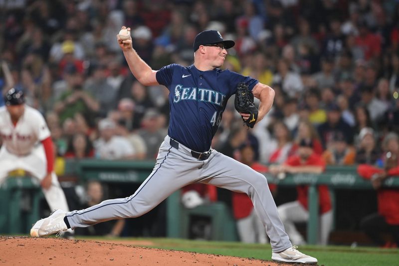 Jul 29, 2024; Boston, Massachusetts, USA; Seattle Mariners pitcher Trent Thornton (46) pitches against the Boston Red Sox during the fourth inning at Fenway Park. Mandatory Credit: Eric Canha-USA TODAY Sports