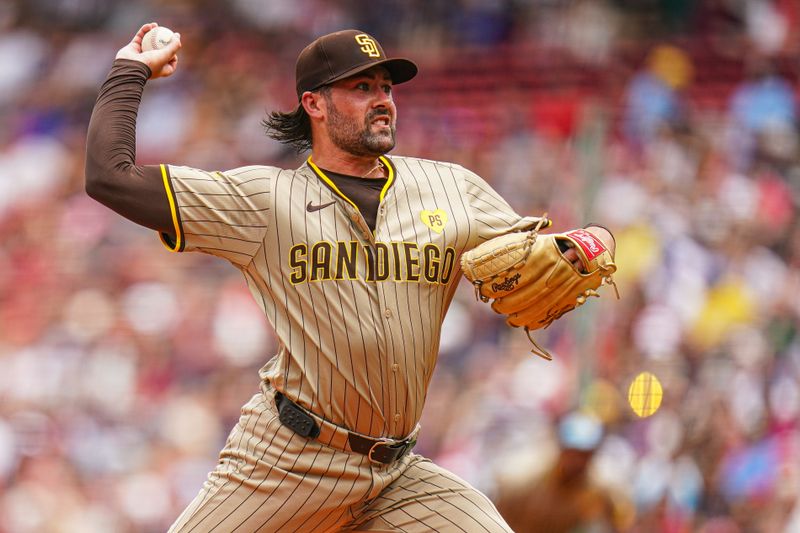 Jun 30, 2024; Boston, Massachusetts, USA; San Diego Padres starting pitcher Matt Waldron (61) throws a pitch against the Boston Red Sox in the first inning at Fenway Park. Mandatory Credit: David Butler II-USA TODAY Sports