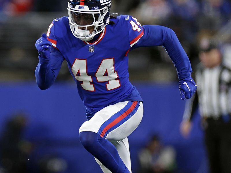 New York Giants cornerback Nick McCloud (44) in action against the Green Bay Packers during an NFL football game Monday, Dec. 11, 2023, in East Rutherford, N.J. The Giants won 24-22. (AP Photo/Adam Hunger)