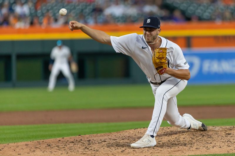 Aug 22, 2023; Detroit, Michigan, USA; Detroit Tigers relief pitcher Brendan White (52) pitches in the fifth inning against the Chicago Cubs at Comerica Park. Mandatory Credit: David Reginek-USA TODAY Sports