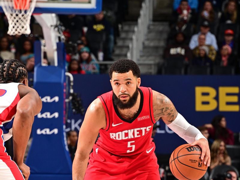 DETROIT, MI - NOVEMBER 10: Fred VanVleet #5 of the Houston Rockets looks on during the game against the Detroit Pistons on November 10, 2024 at Little Caesars Arena in Detroit, Michigan. NOTE TO USER: User expressly acknowledges and agrees that, by downloading and/or using this photograph, User is consenting to the terms and conditions of the Getty Images License Agreement. Mandatory Copyright Notice: Copyright 2024 NBAE (Photo by Chris Schwegler/NBAE via Getty Images)