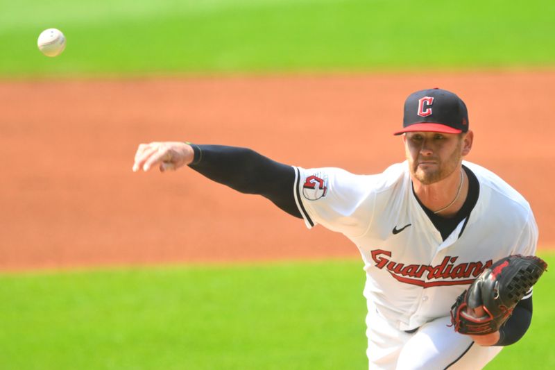 Jun 22, 2024; Cleveland, Ohio, USA; Cleveland Guardians starting pitcher Ben Lively (39) delivers a pitch in the first inning against the Toronto Blue Jays at Progressive Field. Mandatory Credit: David Richard-USA TODAY Sports