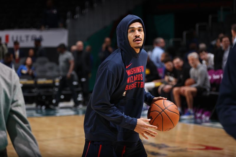 WASHINGTON, DC -? FEBRUARY 27: Jordan Poole #13 of the Washington Wizards warms up before the game against the Golden State Warriors on February 27, 2024 at Capital One Arena in Washington, DC. NOTE TO USER: User expressly acknowledges and agrees that, by downloading and or using this Photograph, user is consenting to the terms and conditions of the Getty Images License Agreement. Mandatory Copyright Notice: Copyright 2024 NBAE (Photo by Stephen Gosling/NBAE via Getty Images)