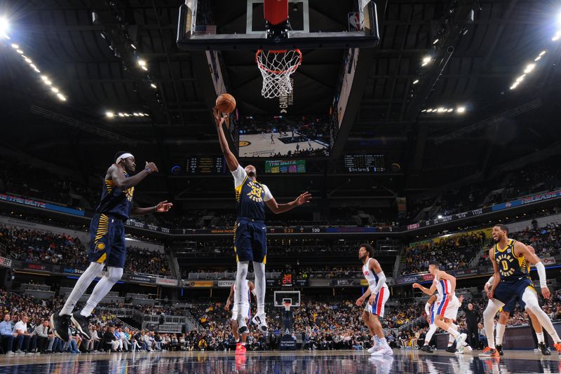 INDIANAPOLIS, IN - FEBRUARY 22:  Myles Turner #33 of the Indiana Pacers grabs the rebound during the game on February 22, 2024 at Gainbridge Fieldhouse in Indianapolis, Indiana. NOTE TO USER: User expressly acknowledges and agrees that, by downloading and or using this Photograph, user is consenting to the terms and conditions of the Getty Images License Agreement. Mandatory Copyright Notice: Copyright 2024 NBAE (Photo by Ron Hoskins/NBAE via Getty Images)