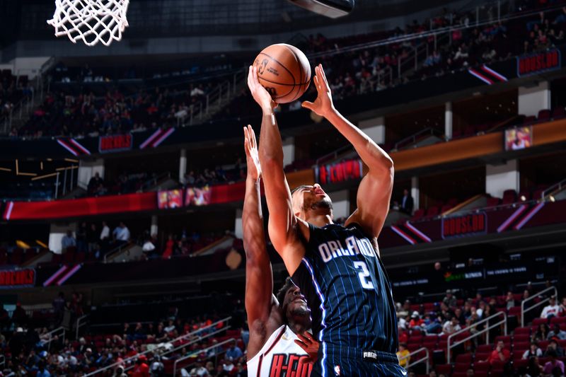 HOUSTON, TX - MARCH 10: Caleb Houstan #2 of the Orlando Magic drives to the basket during the game against the Houston Rockets on March 10, 2025 at the Toyota Center in Houston, Texas. NOTE TO USER: User expressly acknowledges and agrees that, by downloading and or using this photograph, User is consenting to the terms and conditions of the Getty Images License Agreement. Mandatory Copyright Notice: Copyright 2025 NBAE (Photo by Logan Riely/NBAE via Getty Images)