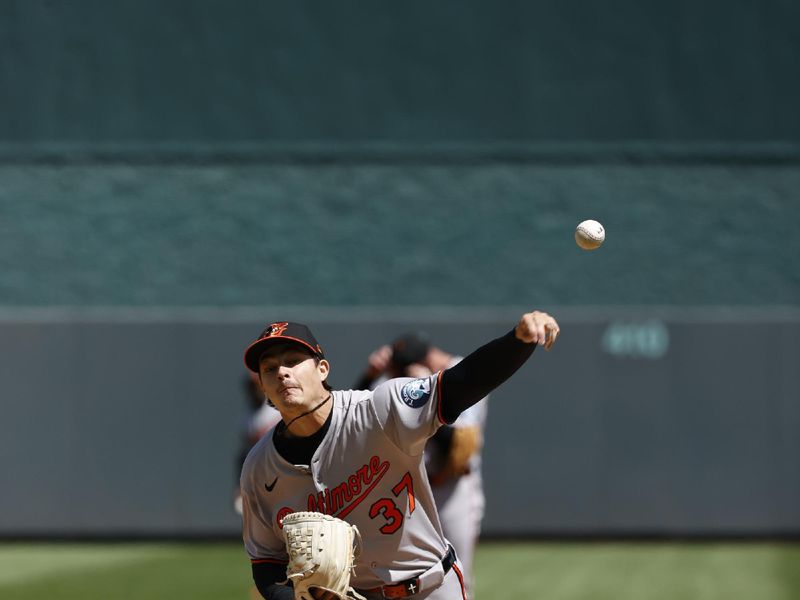 Apr 6, 2025; Kansas City, Missouri, USA;  Baltimore Orioles pitcher Cade Povich (37) starts against the Kansas City Royals at Kauffman Stadium. Mandatory Credit: Gary Rohman-Imagn Images