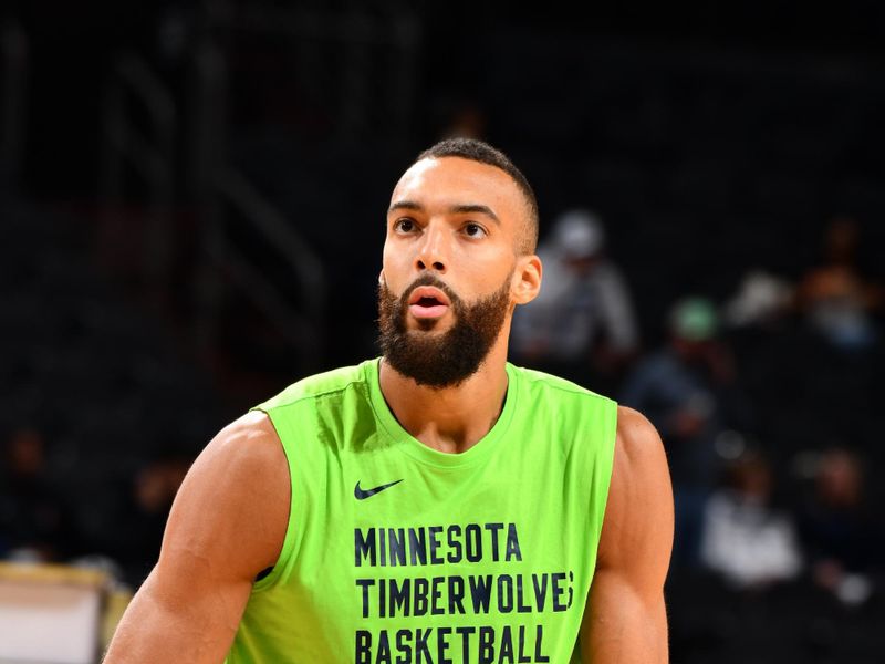 PHOENIX, AZ - APRIL 5: Rudy Gobert #27 of the Minnesota Timberwolves warms up before the game against the Phoenix Suns on April 5, 2024 at Footprint Center in Phoenix, Arizona. NOTE TO USER: User expressly acknowledges and agrees that, by downloading and or using this photograph, user is consenting to the terms and conditions of the Getty Images License Agreement. Mandatory Copyright Notice: Copyright 2024 NBAE (Photo by Barry Gossage/NBAE via Getty Images)