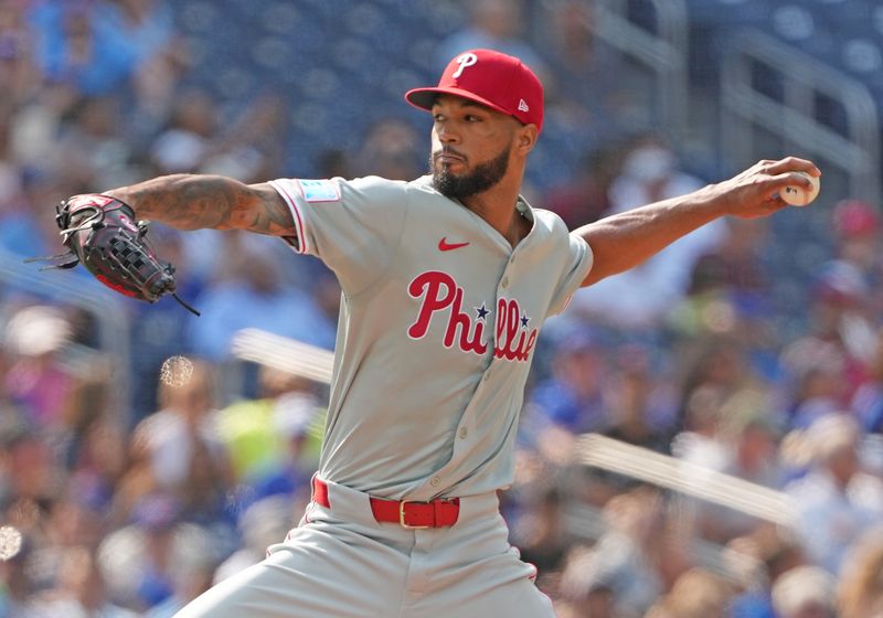 Sep 4, 2024; Toronto, Ontario, CAN; Philadelphia Phillies starting pitcher Cristopher Sanchez (61) throws a pitch against the Toronto Blue Jays during the first inning at Rogers Centre. Mandatory Credit: Nick Turchiaro-Imagn Images