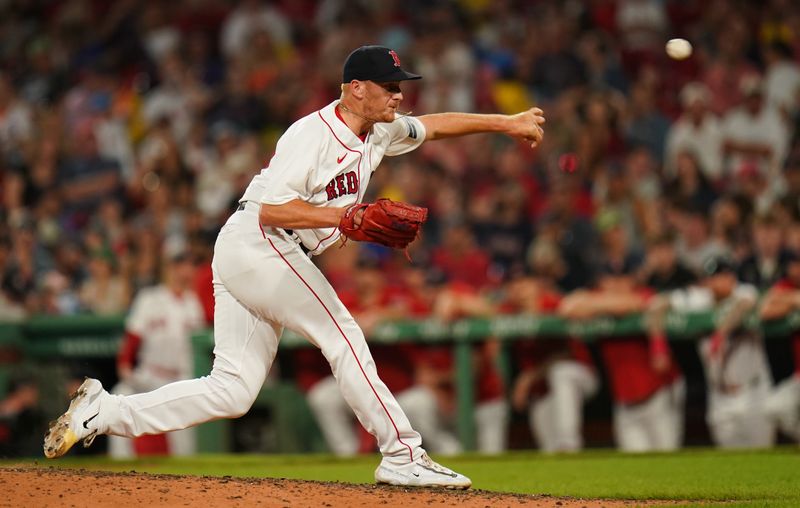 Jul 23, 2023; Boston, Massachusetts, USA; Boston Red Sox relief pitcher Brandon Walter (75) throws pitch against the New York Mets in the ninth inning at Fenway Park. Mandatory Credit: David Butler II-USA TODAY Sports