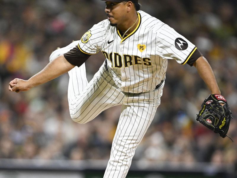 Jun 6, 2024; San Diego, California, USA; San Diego Padres relief pitcher Jeremiah Estrada (56) delivers during the seventh inning against the Arizona Diamondbacks at Petco Park. Mandatory Credit: Denis Poroy-USA TODAY Sports at Petco Park. 