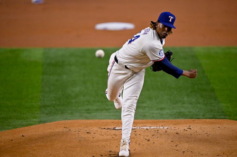Aug 7, 2024; Arlington, Texas, USA;  Texas Rangers starting pitcher Jose Urena (54) pitches against the Houston Astros during the first inning at Globe Life Field. Mandatory Credit: Jerome Miron-USA TODAY Sports