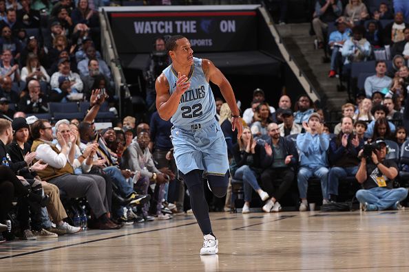 MEMPHIS, TN - DECEMBER 15:  Desmond Bane #22 of the Memphis Grizzlies reacts during the game against the Houston Rockets on December 15, 2023 at FedExForum in Memphis, Tennessee. NOTE TO USER: User expressly acknowledges and agrees that, by downloading and or using this photograph, User is consenting to the terms and conditions of the Getty Images License Agreement. Mandatory Copyright Notice: Copyright 2023 NBAE (Photo by Joe Murphy/NBAE via Getty Images)