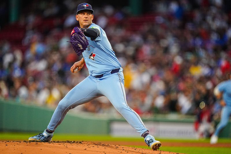 Aug 29, 2024; Boston, Massachusetts, USA; Toronto Blue Jays starting pitcher Bowden Francis (44) throws a pitch against the Boston Red Sox in the first inning at Fenway Park. Mandatory Credit: David Butler II-USA TODAY Sports