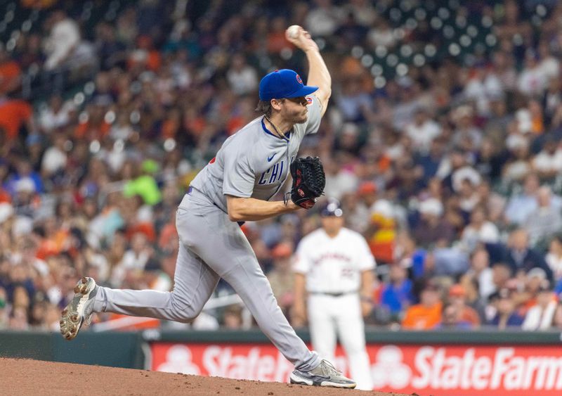 May 16, 2023; Houston, Texas, USA;  Chicago Cubs starting pitcher Justin Steele (35) pitches against the Houston Astros in the first inning at Minute Maid Park. Mandatory Credit: Thomas Shea-USA TODAY Sports