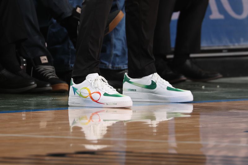 MILWAUKEE, WI - APRIL 3: The sneakers worn by Head Coach Doc Rivers of the Milwaukee Bucks during the game against the Memphis Grizzlies on April 3, 2024 at the Fiserv Forum Center in Milwaukee, Wisconsin. NOTE TO USER: User expressly acknowledges and agrees that, by downloading and or using this Photograph, user is consenting to the terms and conditions of the Getty Images License Agreement. Mandatory Copyright Notice: Copyright 2024 NBAE (Photo by Gary Dineen/NBAE via Getty Images).