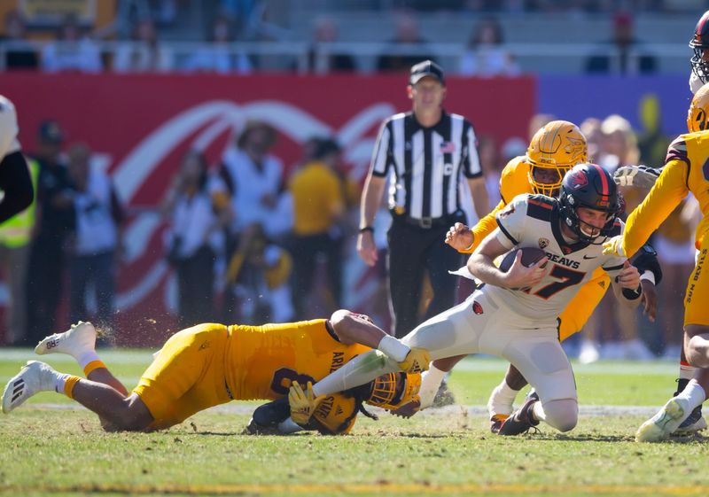 Nov 19, 2022; Tempe, Arizona, USA; Oregon State Beavers quarterback Ben Gulbranson (17) against the Arizona State Sun Devils during the first half at Sun Devil Stadium. Mandatory Credit: Mark J. Rebilas-USA TODAY Sports