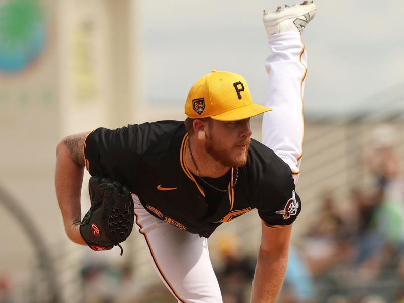 Mar 5, 2024; Bradenton, Florida, USA; Pittsburgh Pirates starting pitcher Bailey Falter (26) throws a pitch during the fifth inning against the Toronto Blue Jays at LECOM Park. Mandatory Credit: Kim Klement Neitzel-USA TODAY Sports