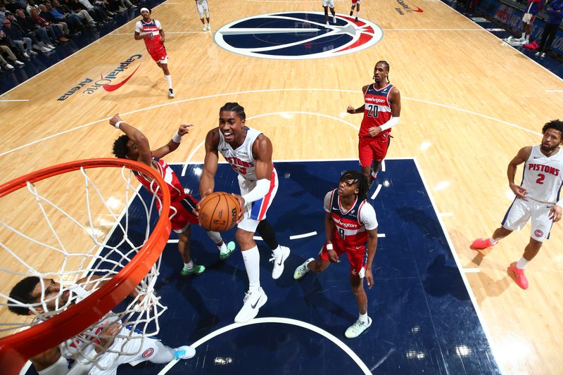 WASHINGTON, DC -? NOVEMBER 17: Jaden Ivey #23 of the Detroit Pistons drives to the basket during the game against the Washington Wizards on November 17, 2024 at Capital One Arena in Washington, DC. NOTE TO USER: User expressly acknowledges and agrees that, by downloading and or using this Photograph, user is consenting to the terms and conditions of the Getty Images License Agreement. Mandatory Copyright Notice: Copyright 2024 NBAE (Photo by Stephen Gosling/NBAE via Getty Images)