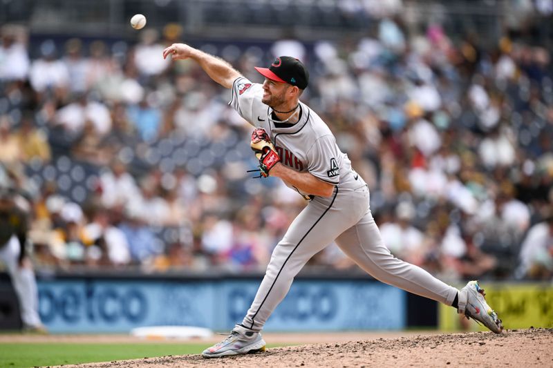 Jun 9, 2024; San Diego, California, USA; Arizona Diamondbacks relief pitcher Bryce Jarvis (40) pitches during the ninth inning against the San Diego Padres at Petco Park. Mandatory Credit: Denis Poroy-USA TODAY Sports at Petco Park. 