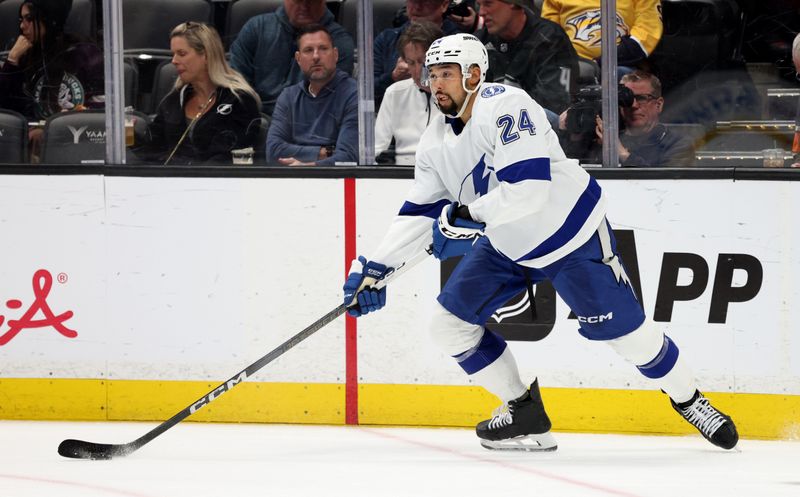 Mar 24, 2024; Anaheim, California, USA; Tampa Bay Lightning defenseman Matt Dumba (24) during the second period against the Anaheim Ducks at Honda Center. Mandatory Credit: Jason Parkhurst-USA TODAY Sports