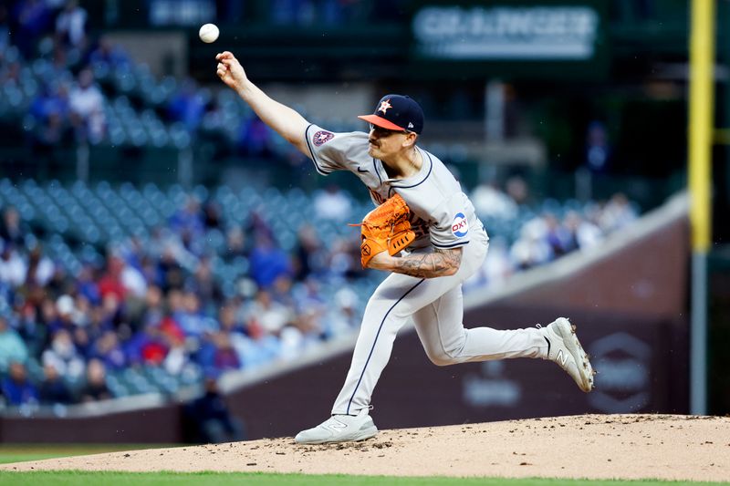 Apr 23, 2024; Chicago, Illinois, USA; Houston Astros starting pitcher J.P. France (68) delivers a pitch against the Chicago Cubs during the first inning at Wrigley Field. Mandatory Credit: Kamil Krzaczynski-USA TODAY Sports