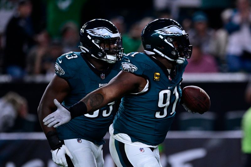 Philadelphia Eagles' Fletcher Cox (91) during an NFL football game against the Minnesota Vikings, Thursday, Sept. 14, 2023, in Philadelphia. (AP Photo/Derik Hamilton)