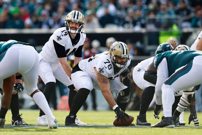 New Orleans Saints quarterback Andy Dalton (14) in action against the Philadelphia Eagles during an NFL football game, Sunday, Jan. 1, 2023, in Philadelphia. (AP Photo/Rich Schultz)