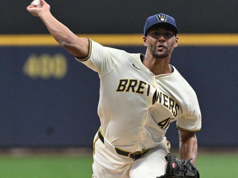 Apr 27, 2024; Milwaukee, Wisconsin, USA; Milwaukee Brewers pitcher Joe Ross (41) delivers a pitch against the New York Yankees in the first inning at American Family Field. Mandatory Credit: Michael McLoone-USA TODAY Sports