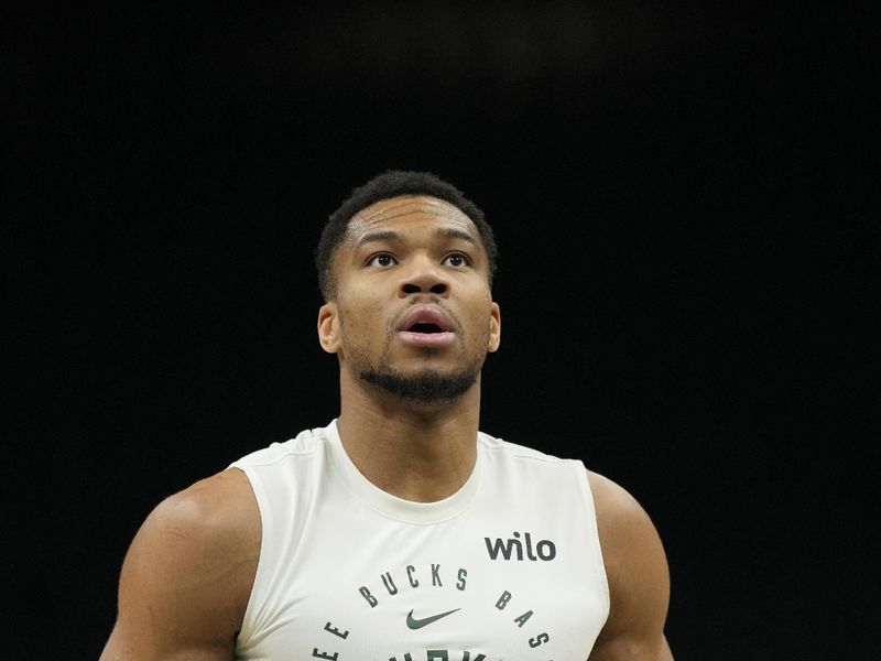 MILWAUKEE, WISCONSIN - FEBRUARY 27: Giannis Antetokounmpo #34 of the Milwaukee Bucks warms up before a game against the Denver Nuggets at Fiserv Forum on February 27, 2025 in Milwaukee, Wisconsin. NOTE TO USER: User expressly acknowledges and agrees that, by downloading and or using this photograph, User is consenting to the terms and conditions of the Getty Images License Agreement. (Photo by Patrick McDermott/Getty Images)