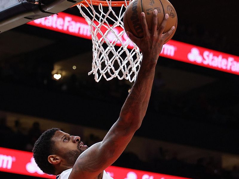 ATLANTA, GEORGIA - FEBRUARY 05:  Paul George #13 of the LA Clippers attacks the basket against the Atlanta Hawks during the fourth quarter at State Farm Arena on February 05, 2024 in Atlanta, Georgia.  NOTE TO USER: User expressly acknowledges and agrees that, by downloading and/or using this photograph, user is consenting to the terms and conditions of the Getty Images License Agreement.  (Photo by Kevin C. Cox/Getty Images)