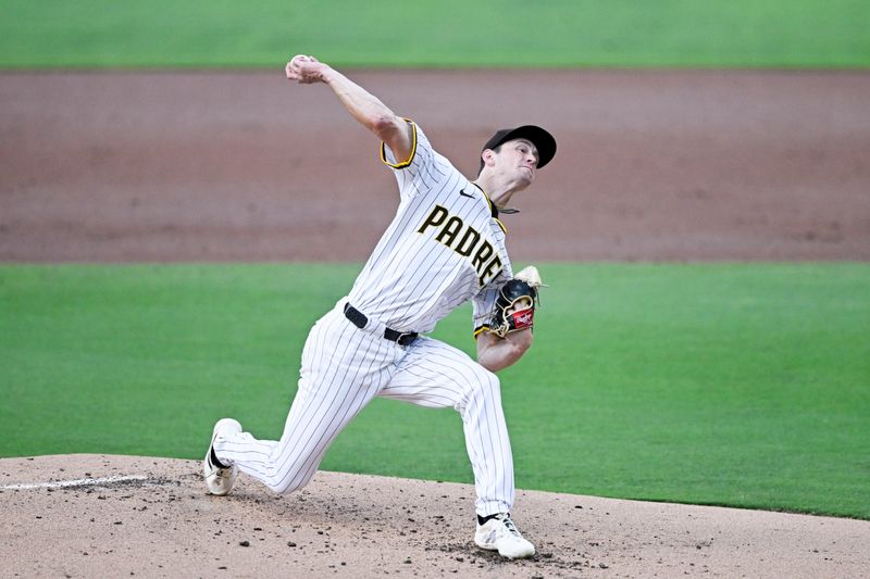 Jun 9, 2024; San Diego, California, USA; San Diego Padres starting pitcher Adam Mazur (36) pitches during the first inning against the Seattle Mariners at Petco Park. Mandatory Credit: Denis Poroy-USA TODAY Sports at Petco Park. 