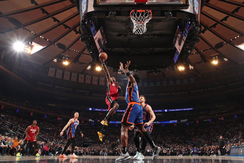 NEW YORK, NY - JANUARY 27: Terry Rozier #2 of the Miami Heat drives to the basket during the game against the New York Knicks on January 27, 2024 at Madison Square Garden in New York City, New York.  NOTE TO USER: User expressly acknowledges and agrees that, by downloading and or using this photograph, User is consenting to the terms and conditions of the Getty Images License Agreement. Mandatory Copyright Notice: Copyright 2024 NBAE  (Photo by Nathaniel S. Butler/NBAE via Getty Images)