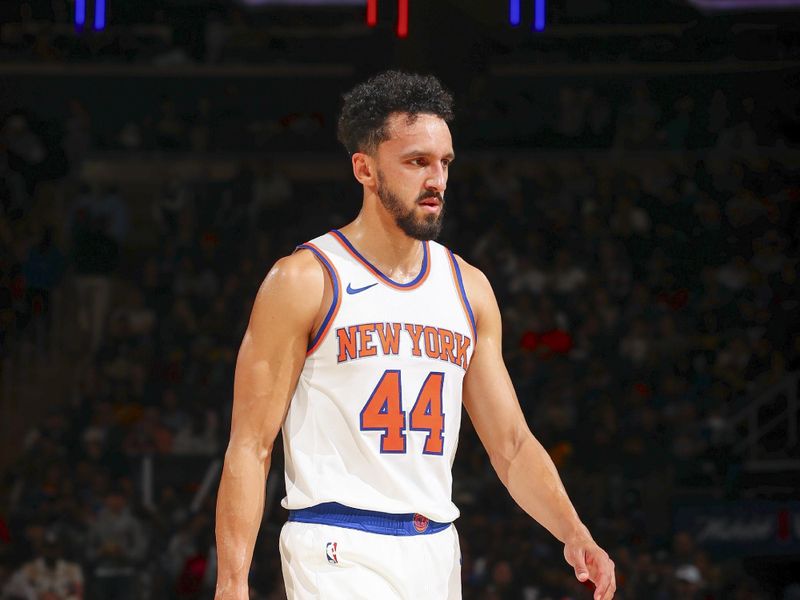 NEW YORK, NY - OCTOBER 13: Landry Shamet #44 of the New York Knicks looks on during the game on October 13, 2024 at Madison Square Garden in New York City, New York.  NOTE TO USER: User expressly acknowledges and agrees that, by downloading and or using this photograph, User is consenting to the terms and conditions of the Getty Images License Agreement. Mandatory Copyright Notice: Copyright 2024 NBAE  (Photo by David L. Nemec/NBAE via Getty Images)