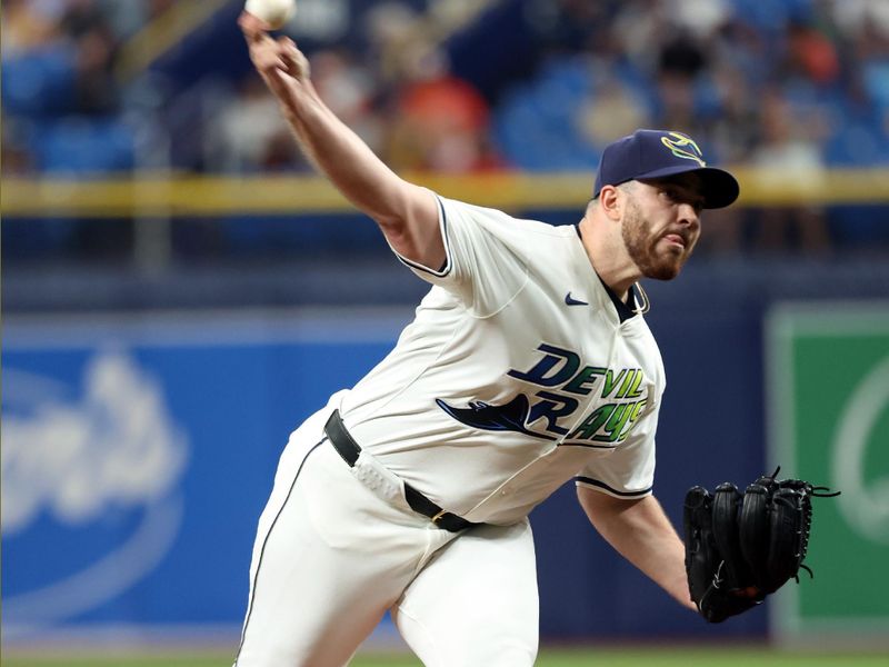 Jun 7, 2024; St. Petersburg, Florida, USA; Tampa Bay Rays pitcher Aaron Civale (34) throws a pitch against the Baltimore Orioles during the first inning at Tropicana Field. Mandatory Credit: Kim Klement Neitzel-USA TODAY Sports