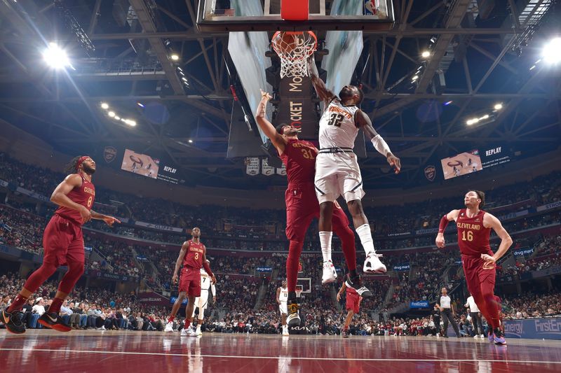 CLEVELAND, OH - FEBRUARY 23: Jeff Green #32 of the Denver Nuggets dunks the ball during the game against the Cleveland Cavaliers on February 23, 2023 at Rocket Mortgage FieldHouse in Cleveland, Ohio. NOTE TO USER: User expressly acknowledges and agrees that, by downloading and/or using this Photograph, user is consenting to the terms and conditions of the Getty Images License Agreement. Mandatory Copyright Notice: Copyright 2023 NBAE (Photo by David Liam Kyle/NBAE via Getty Images)