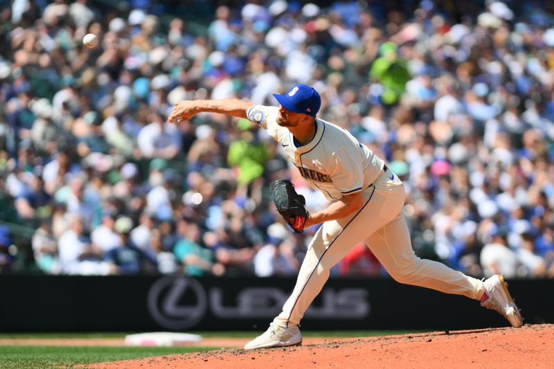 May 12, 2024; Seattle, Washington, USA; Seattle Mariners relief pitcher Austin Voth (30) pitches to the Oakland Athletics during the seventh inning at T-Mobile Park. Mandatory Credit: Steven Bisig-USA TODAY Sports