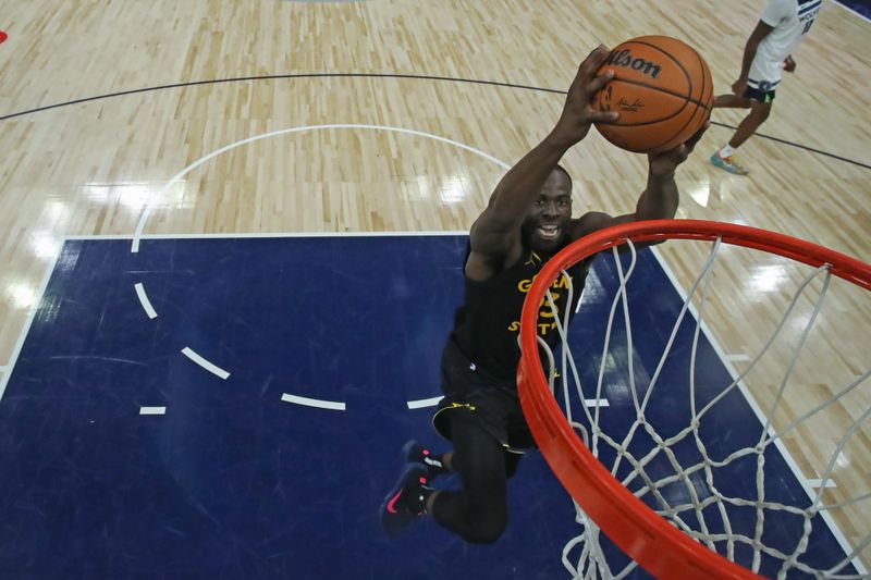 MINNEAPOLIS, MN -  MAY 6: Draymond Green #23 of the Golden State Warriors dunks the ball during the game against the Minnesota Timberwolves during Game 1 of the 2025 NBA Western Conference Semifinals on May 6, 2025 at Target Center in Minneapolis, Minnesota. NOTE TO USER: User expressly acknowledges and agrees that, by downloading and or using this Photograph, user is consenting to the terms and conditions of the Getty Images License Agreement. Mandatory Copyright Notice: Copyright 2025 NBAE (Photo by Jordan Johnson/NBAE via Getty Images)