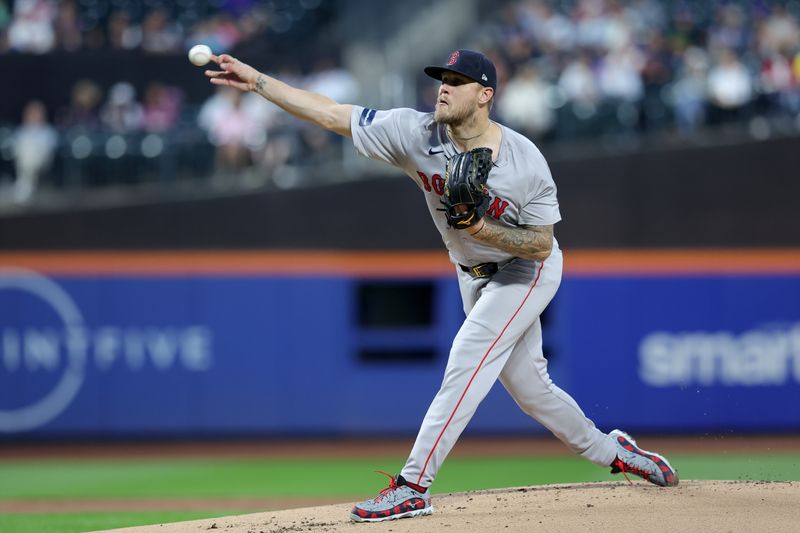 Sep 4, 2024; New York City, New York, USA; Boston Red Sox starting pitcher Tanner Houck (89) pitches against the New York Mets during the first inning at Citi Field. Mandatory Credit: Brad Penner-Imagn Images