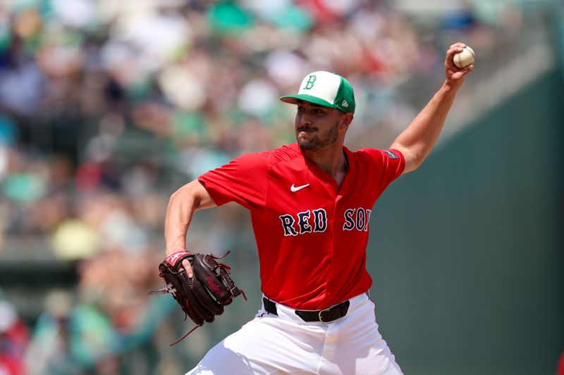 Mar 17, 2024; Fort Myers, Florida, USA;  Boston Red Sox relief pitcher Joe Jacques (78) throws a pitch against the New York Yankees in the fourth inning at JetBlue Park at Fenway South. Mandatory Credit: Nathan Ray Seebeck-USA TODAY Sports