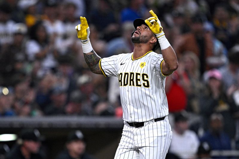 Sep 21, 2024; San Diego, California, USA; San Diego Padres designated hitter David Peralta (24) rounds the bases after hitting a home run against the Chicago White Sox during the fourth inning at Petco Park. Mandatory Credit: Orlando Ramirez-Imagn Images