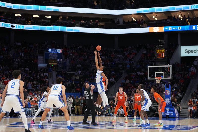 Mar 13, 2026; Charlotte, NC, USA; An overall view of the tip off in the first half at Spectrum Center. Mandatory Credit: Bob Donnan-Imagn Images
