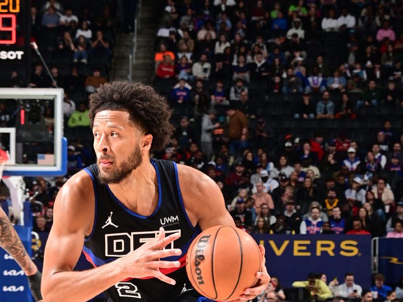 DETROIT, MI - MARCH 15: Cade Cunningham #2 of the Detroit Pistons handles the ball during the game against the Miami Heat on March 15, 2024 at Little Caesars Arena in Detroit, Michigan. NOTE TO USER: User expressly acknowledges and agrees that, by downloading and/or using this photograph, User is consenting to the terms and conditions of the Getty Images License Agreement. Mandatory Copyright Notice: Copyright 2024 NBAE (Photo by Chris Schwegler/NBAE via Getty Images)