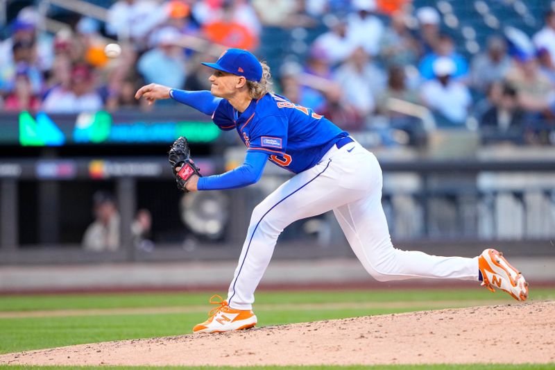 Sep 14, 2023; New York City, New York, USA; New York Mets pitcher Phil Bickford (50) delivers a pitch against the Arizona Diamondbacks during the seventh inning at Citi Field. Mandatory Credit: Gregory Fisher-USA TODAY Sports