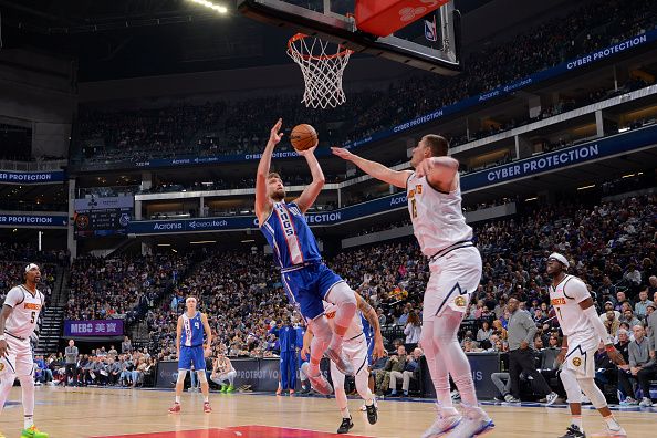 SACRAMENTO, CA - DECEMBER 2: Domantas Sabonis #10 of the Sacramento Kings shoots the ball during the game against the Denver Nuggets on December 2, 2023 at Golden 1 Center in Sacramento, California. NOTE TO USER: User expressly acknowledges and agrees that, by downloading and or using this Photograph, user is consenting to the terms and conditions of the Getty Images License Agreement. Mandatory Copyright Notice: Copyright 2023 NBAE (Photo by Rocky Widner/NBAE via Getty Images)